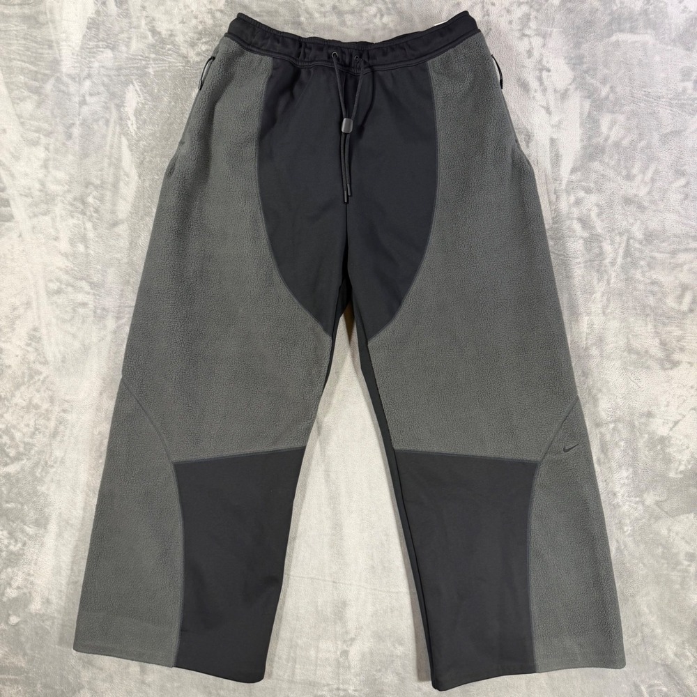 New Nike Oversized Straight Leg Fleece Pants Men's L Large Gray Black Pants